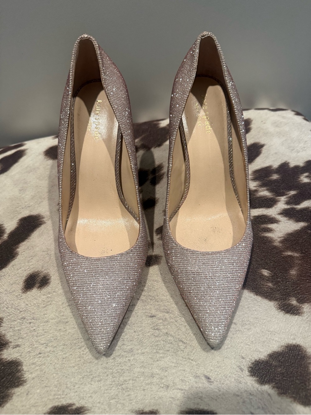 kate spade Glitter Pointed-Toe Pumps in Rose Gold Sparkle